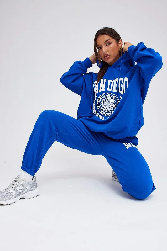 Blue Track Pants High Rise Jogger Cozy Maternity Pants