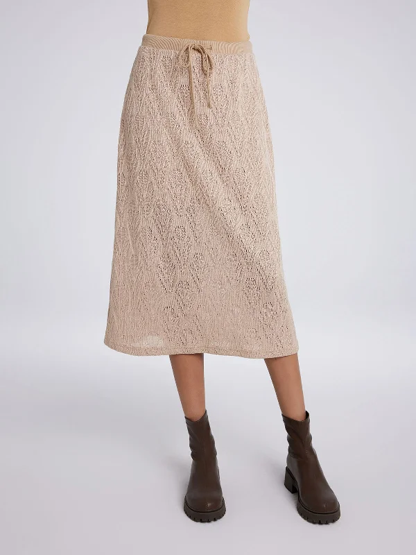 ASOBIO Hollow A-Line Knit Midi Skirt linen skirt natural