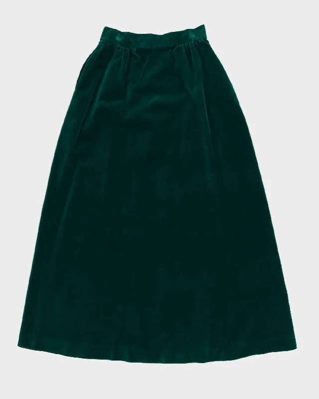 Vintage 1970s Green Velvet Maxi Skirt - S denim skirt casual