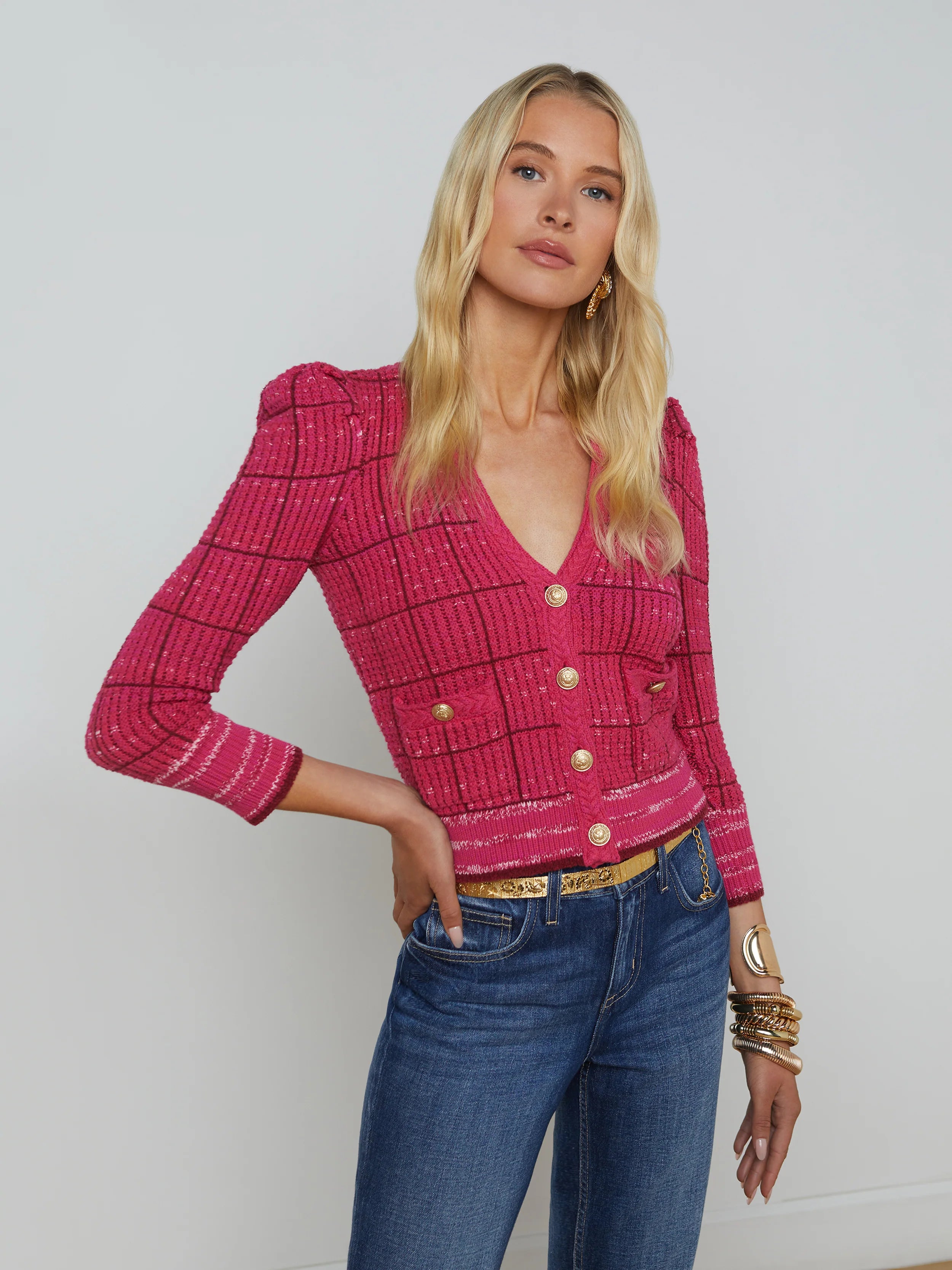 Jenni Cardigan Pink Multi - L'AGENCE Tailored Straight A-Line