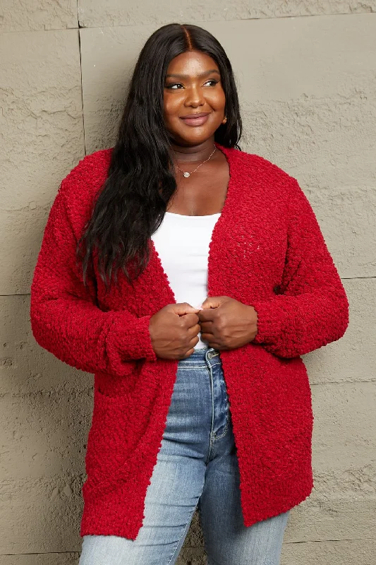 Zenana Falling For You Full Size Open Front Popcorn Cardigan Crew Neck V-Neck Turtle Neck Zenana Falling For You Full Size Open Front Popcorn Cardigan Crew Neck V-Neck Turtle Neck