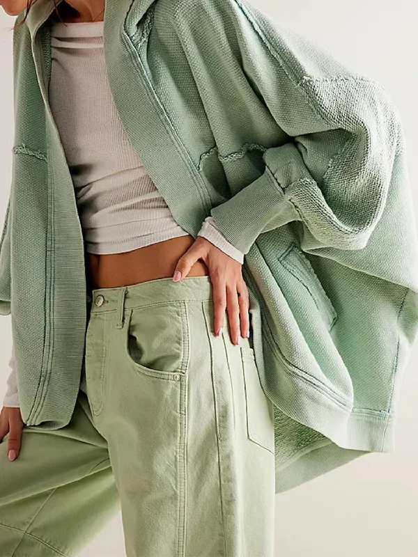 Exposed Seam Open Front Batwing Sleeve Hooded Cardigan Casual Formal Business