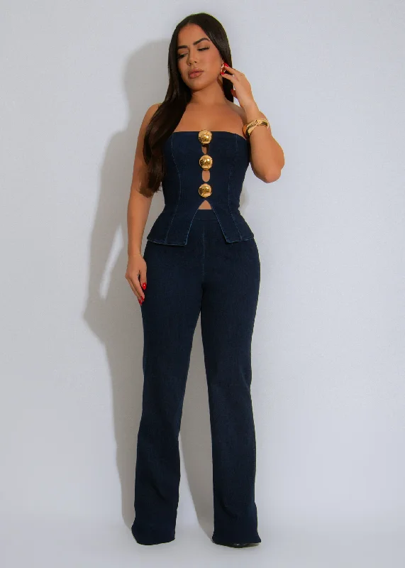 Dominion Chic Pant Set Dark Denim Elegant Wool Trousers