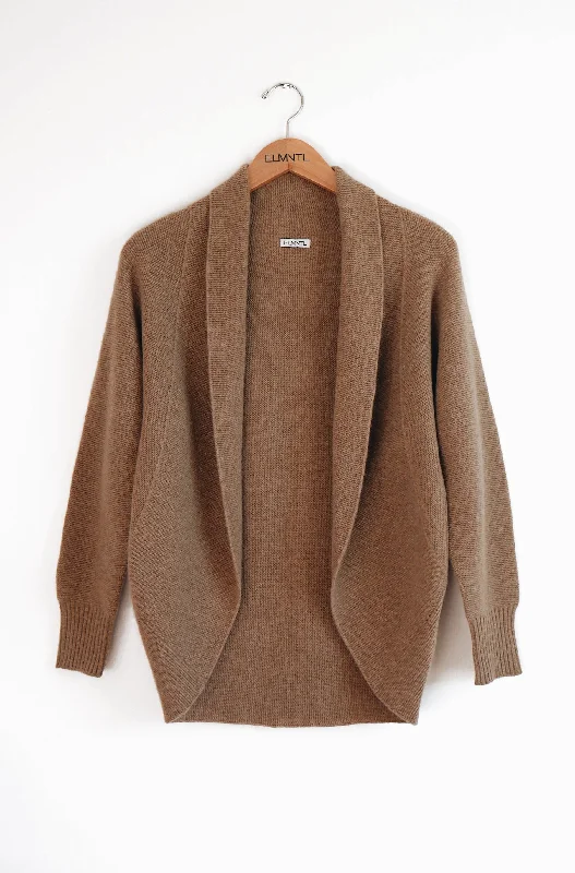Shawl collar Cashmere Cardigan - taupe Cable Knit Ribbed Knit Lace Knit