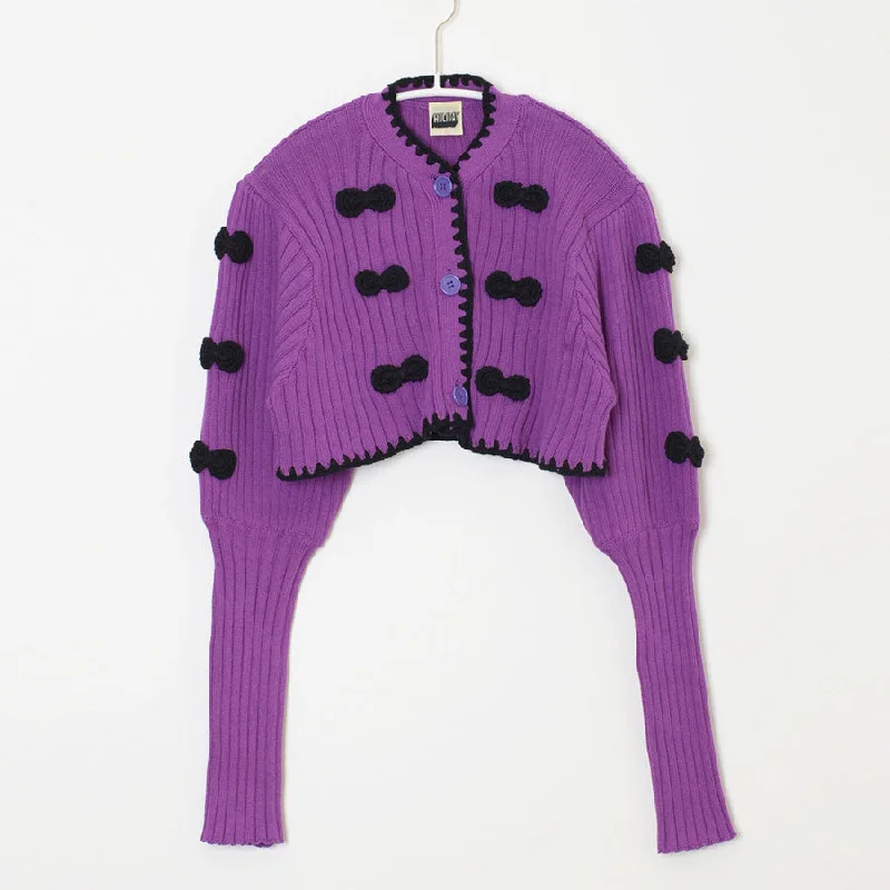 SALE 40%OFF ! <br/>【HOLIDAY/ホリディ】RIBBON CROPPED KNIT CARDIGAN <br>23104025 Mesh Cardigan Canvas Denim