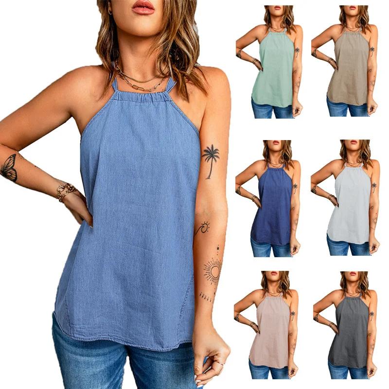 Women'S Fashion Solid Color Halter Neck Loose Tank Top sexy tank top