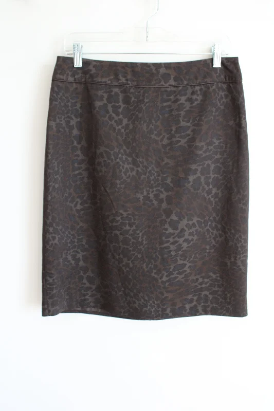 Willi Smith Cheetah Print Brown Satin Skirt | 8 denim skirt classic