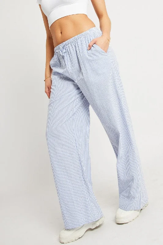 Blue Stripe Wide Leg Pants High Rise High-Waist Yoga Pants