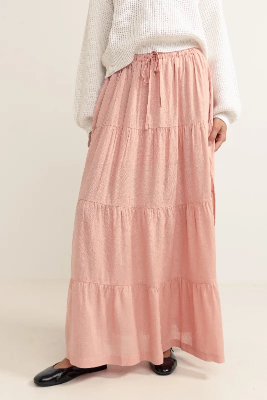 Classic Tiered Maxi Skirt Rose cotton skirt soft