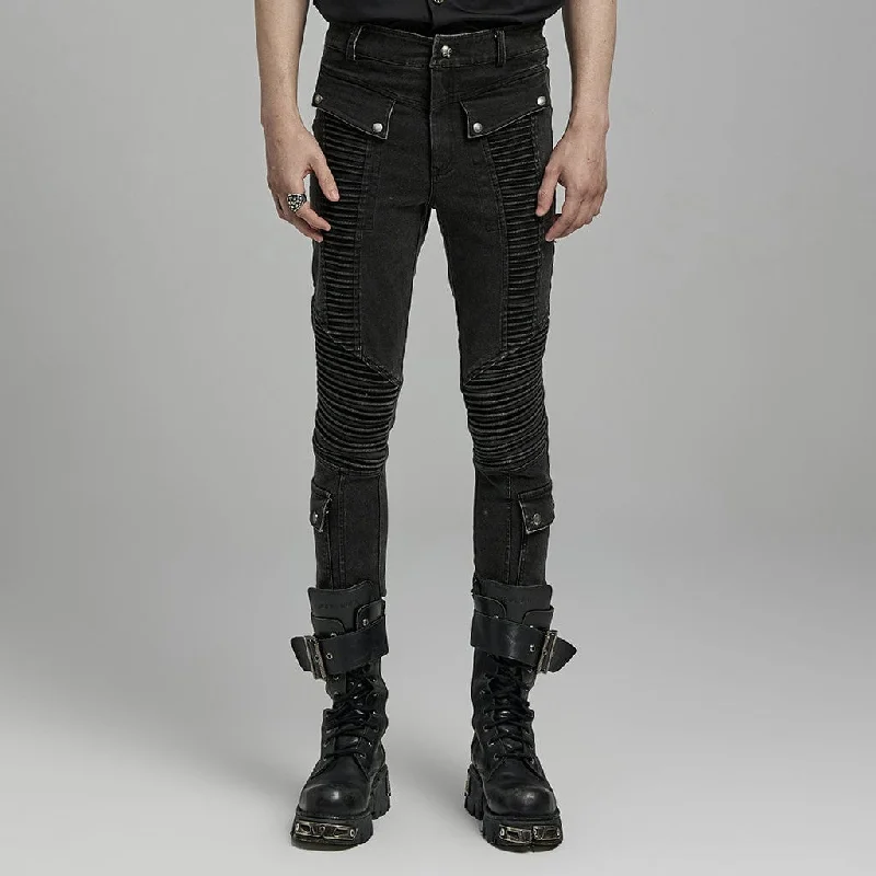 Men's Punk Multi-pockets Pleated Pants Relaxed Casual Leggings