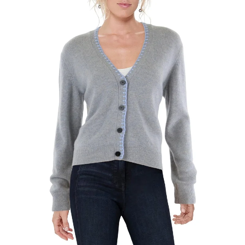 Theory Womens Contrast Trim Knit Cardigan Sweater Print Jacquard Patchwork