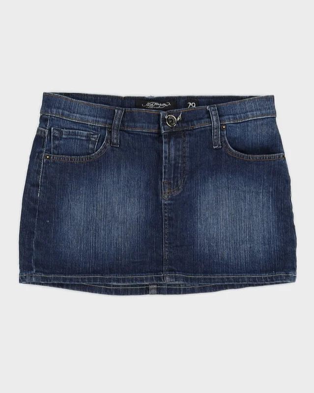 Ed Hardy Blue Denim Embroidered Skirt - M floral skirt print