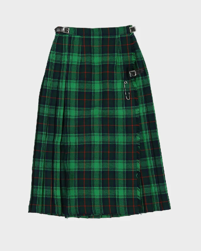 Green Plaid Checked Kilt Skirt - XS lace skirt intricate