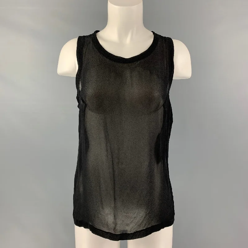 YVES SAINT LAURENT Size L Black Silk See Through Tank Casual Top seamless tank top