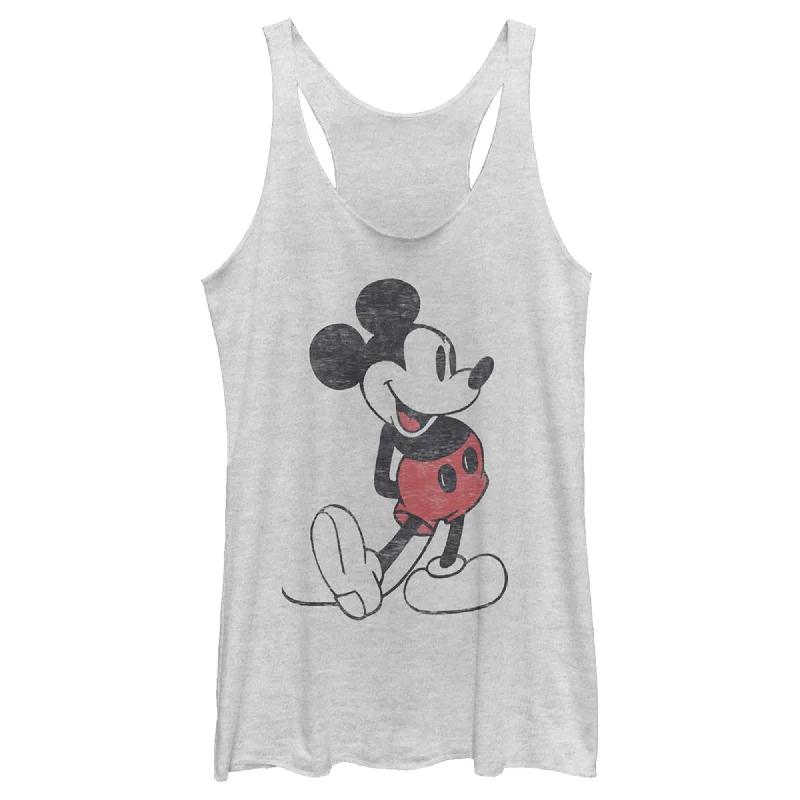 Women's Mickey & Friends Distressed Mickey Mouse Pose Racerback Tank Top beige tank top Women's Mickey & Friends Distressed Mickey Mouse Pose Racerback Tank Top beige tank top