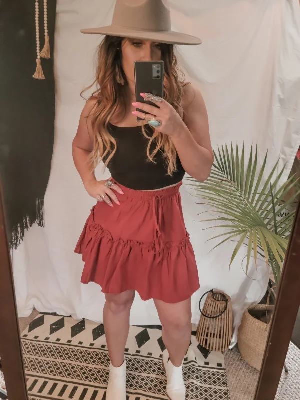 Don't Tempt Me Red Ruffle Skirt asymmetrical skirt cut