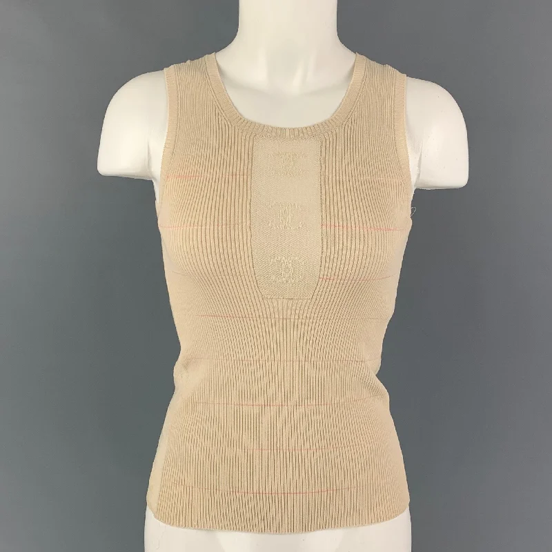CHANEL R8241 04P Size 6 Beige Cotton Rayon Ribbed Tank Top lemon yellow tank