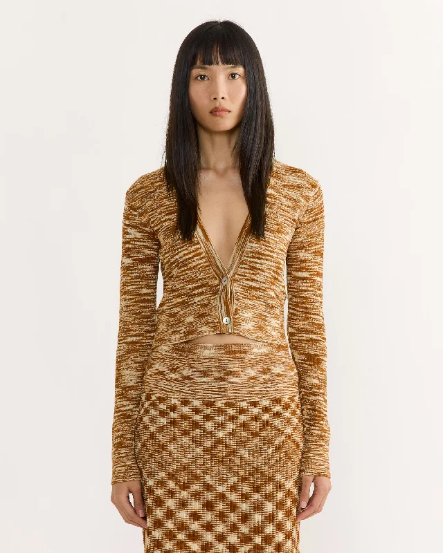 Lucia Cardigan in Burnt Orange Spacedye Fitted Slim Tailored