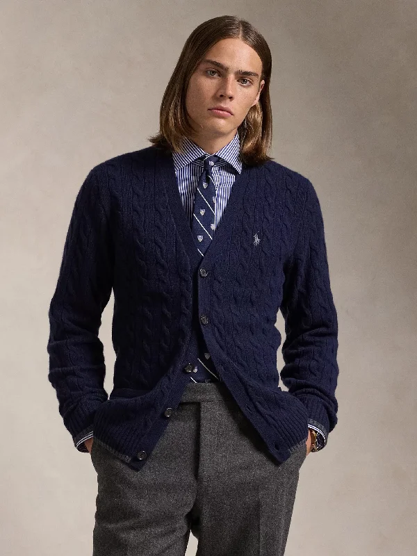 Cardigan in Lana e Cashmere a Trecce Blu Modern Contemporary chic