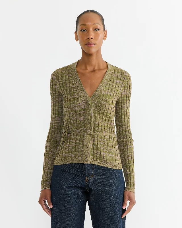 Ribbed Cardigan in Pink Seamless Knitted Crochet