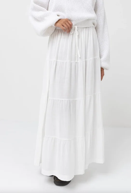 Classic Tiered Maxi Skirt - White breathable skirt fabric