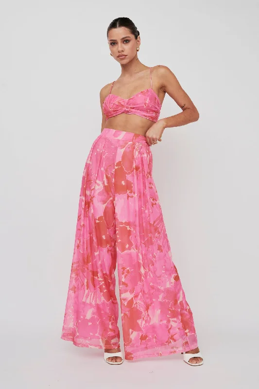 Tammi Wide Leg Pants Print Blush Chic Wool Trousers