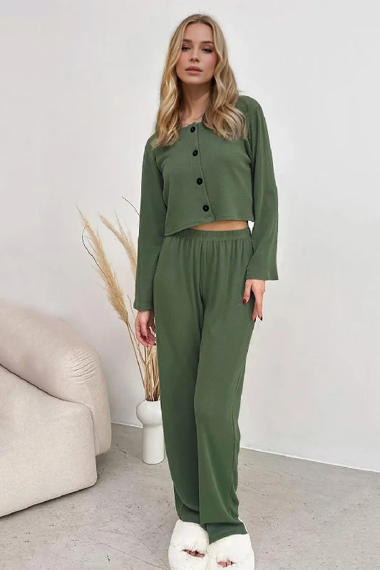Buttery-Soft Round Neck Tank, Cardigan and Pants Set Welt Pockets Slit Pockets Flap Pockets
