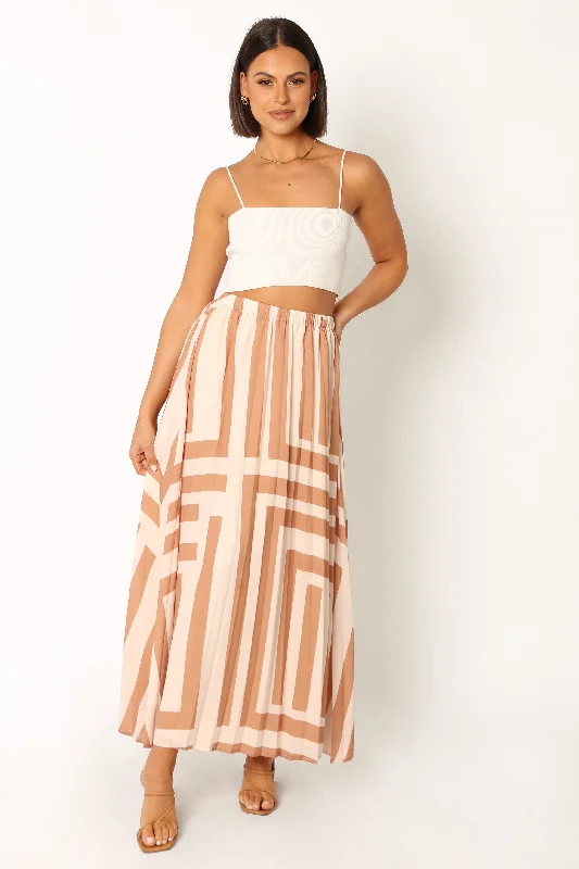 Elke Pleat Midi Skirt - Tan denim skirt fashionable