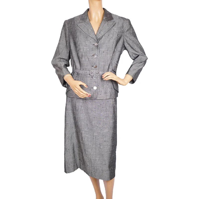 Vintage 1950s Silver Grey Silk Skirt Suit Meme Dysthe Montreal Designer Size M L velvet skirt luxurious Vintage 1950s Silver Grey Silk Skirt Suit Meme Dysthe Montreal Designer Size M L velvet skirt luxurious