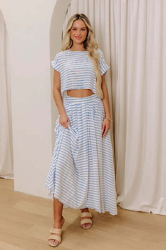 Brunch On The Pier High Waist Stripe Maxi Skirt denim skirt fashionable