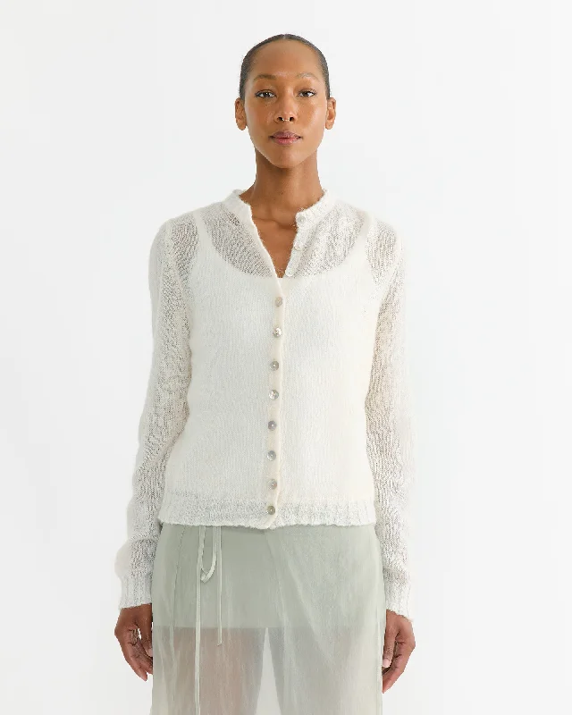 Kiss Cardigan in White Lightweight Heavyweight Midweight