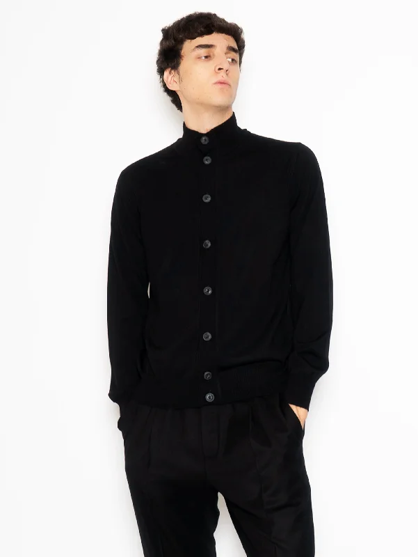 Cardigan Regular Nero Cashmere Blend Cotton Blend Poly Blend