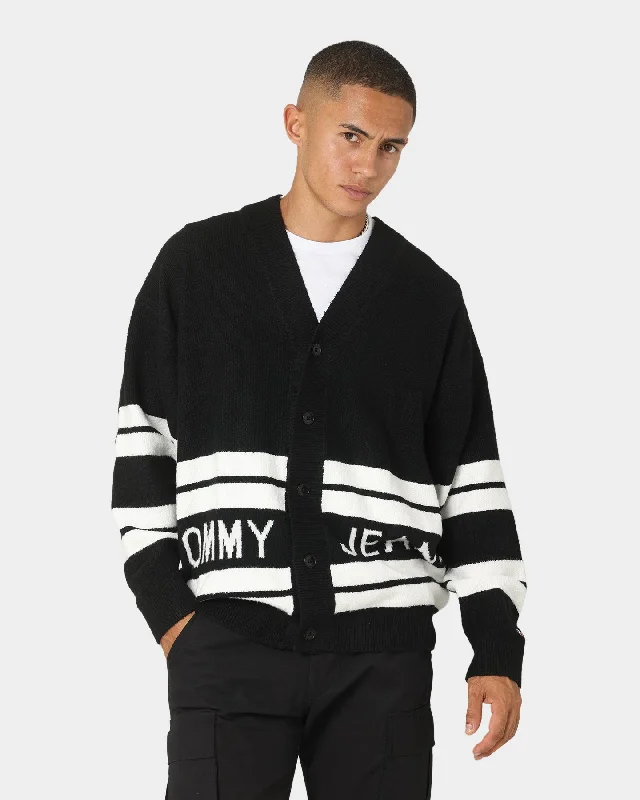 Tommy Jeans Stripe Graphic Cardigan Black Mesh Blend Leather Blend Suede Blend