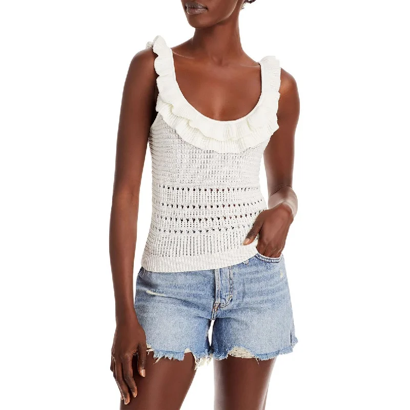 7 For All Mankind Womens Crochet Ruffles Tank Top off shoulder tank