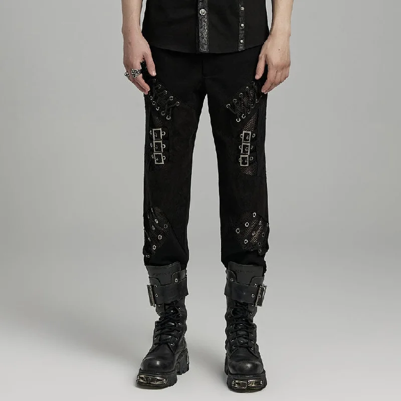 Men's Punk Mesh Splice Bucket Straps Pants Casual Track Pants