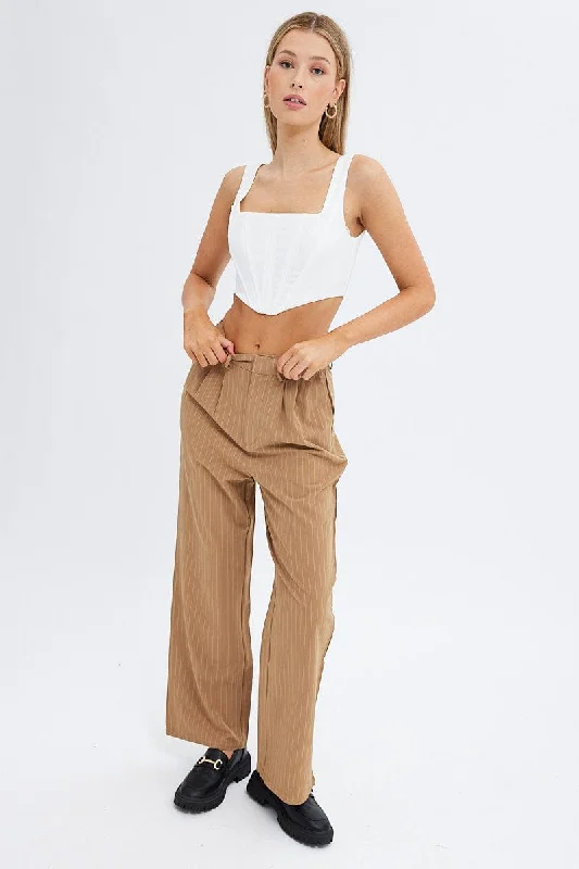 Blue Stripe Wide Leg Pants High Rise Pleated Cozy Knit Pants