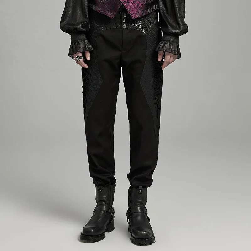 Men's Gothic High-waisted Jacquard Splicing Pants Comfortable Pleated Pants