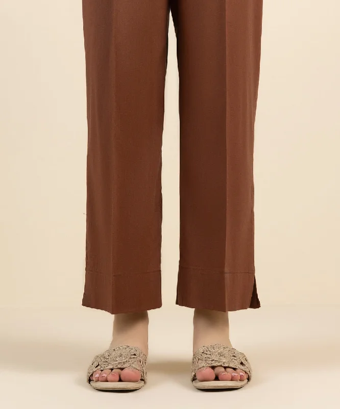 Cotton Viscose Straight Pants Elegant High-Waist Pants
