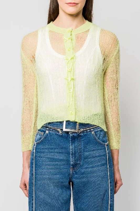 Simone Rocha Cropped Long Sleeve Cardigan with Bow Ribbon Chenille Brocade Lace
