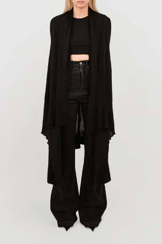 Rick Owens Long Wrap Cardigan in Black Spandex Rayon Corduroy