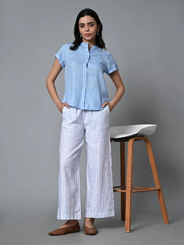 Women's White Linen Cotton Regular Fit Pant Classic Flared Pants