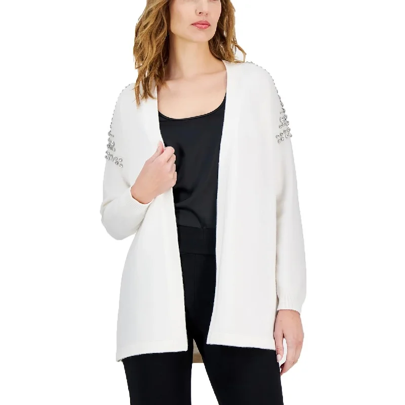 Anne Klein Womens Embellished Knit Cardigan Sweater Velvet Chenille Corduroy