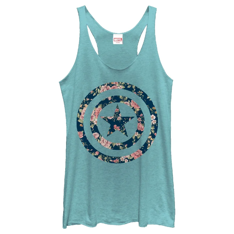 Women's Marvel Captain America Floral Print Racerback Tank Top graphic tank top