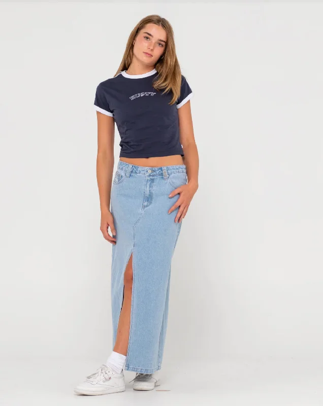 Celeste Low-Rise Denim Maxi Skirt silk skirt luxurious