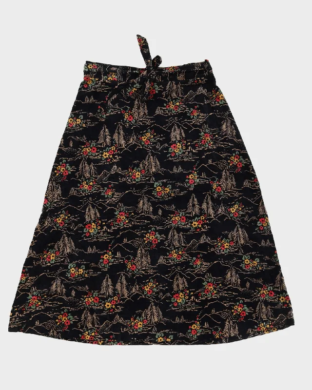 Vintage 1970s Black Patterned Velvet Skirt - S velvet skirt glossy