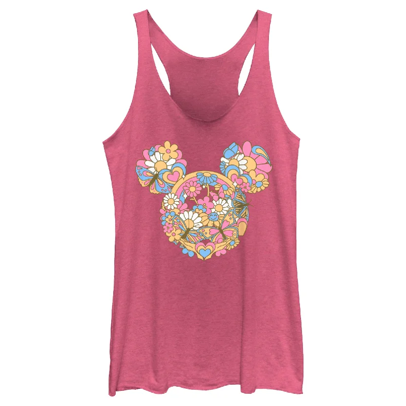 Women's Mickey & Friends Flowers and Butterflies Ears Racerback Tank Top loose fit tank Women's Mickey & Friends Flowers and Butterflies Ears Racerback Tank Top loose fit tank