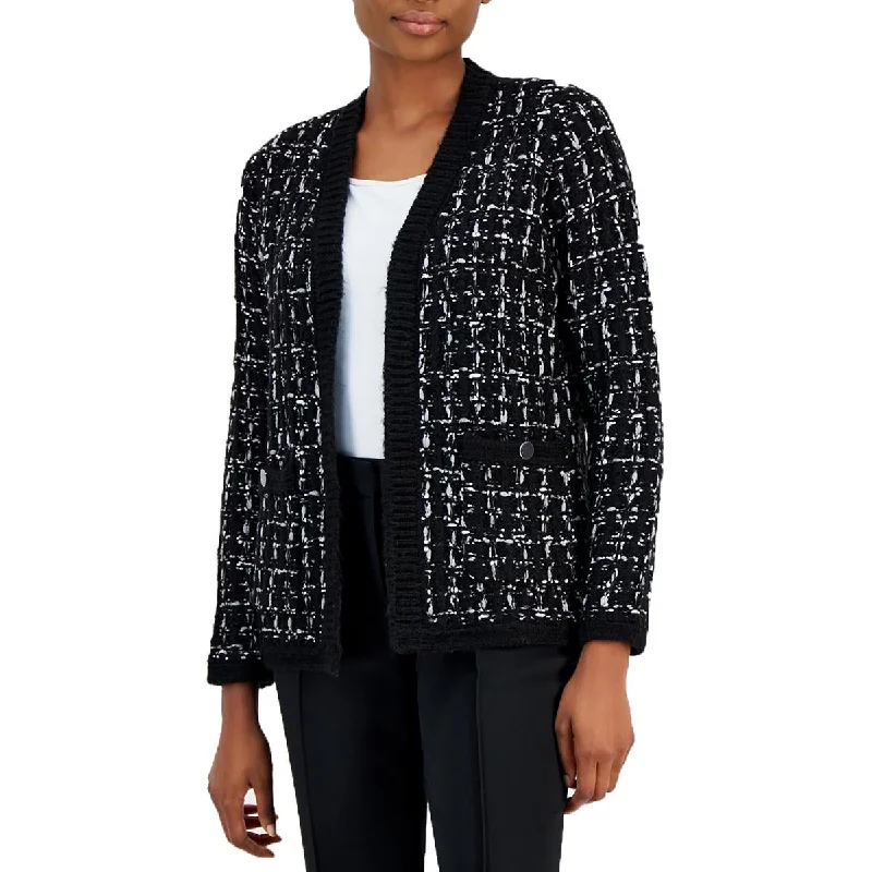 Kasper Womens Houndstooth  Cardigan Sweater Glossy Satin Silk