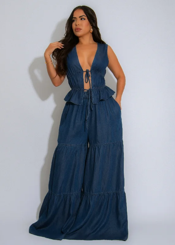 The Effortless Flow Pant Set Dark Denim Stylish Slim Trousers