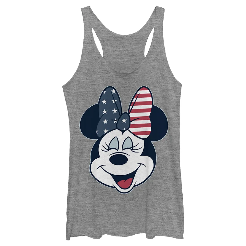 Women's Mickey & Friends Minnie American Bow Racerback Tank Top lace tank top