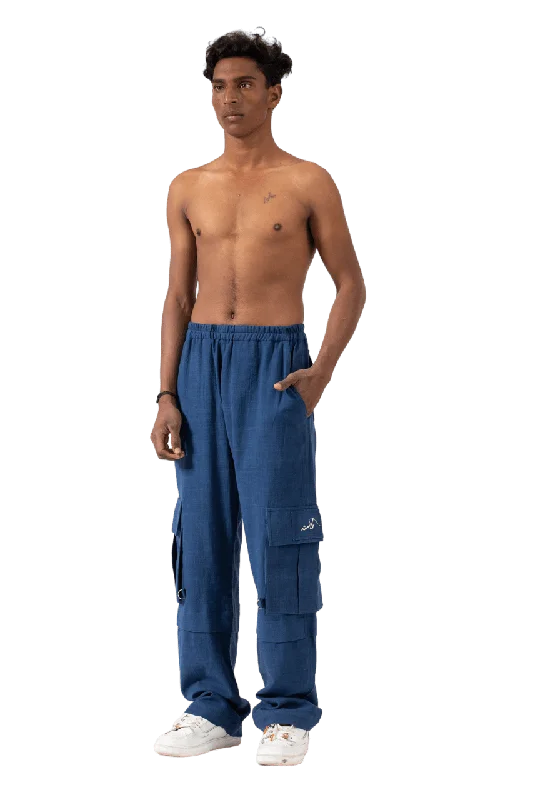 NAVY BLUE HANDWOVEN KHADDAR CARGO PANTS Casual Lounge Pants